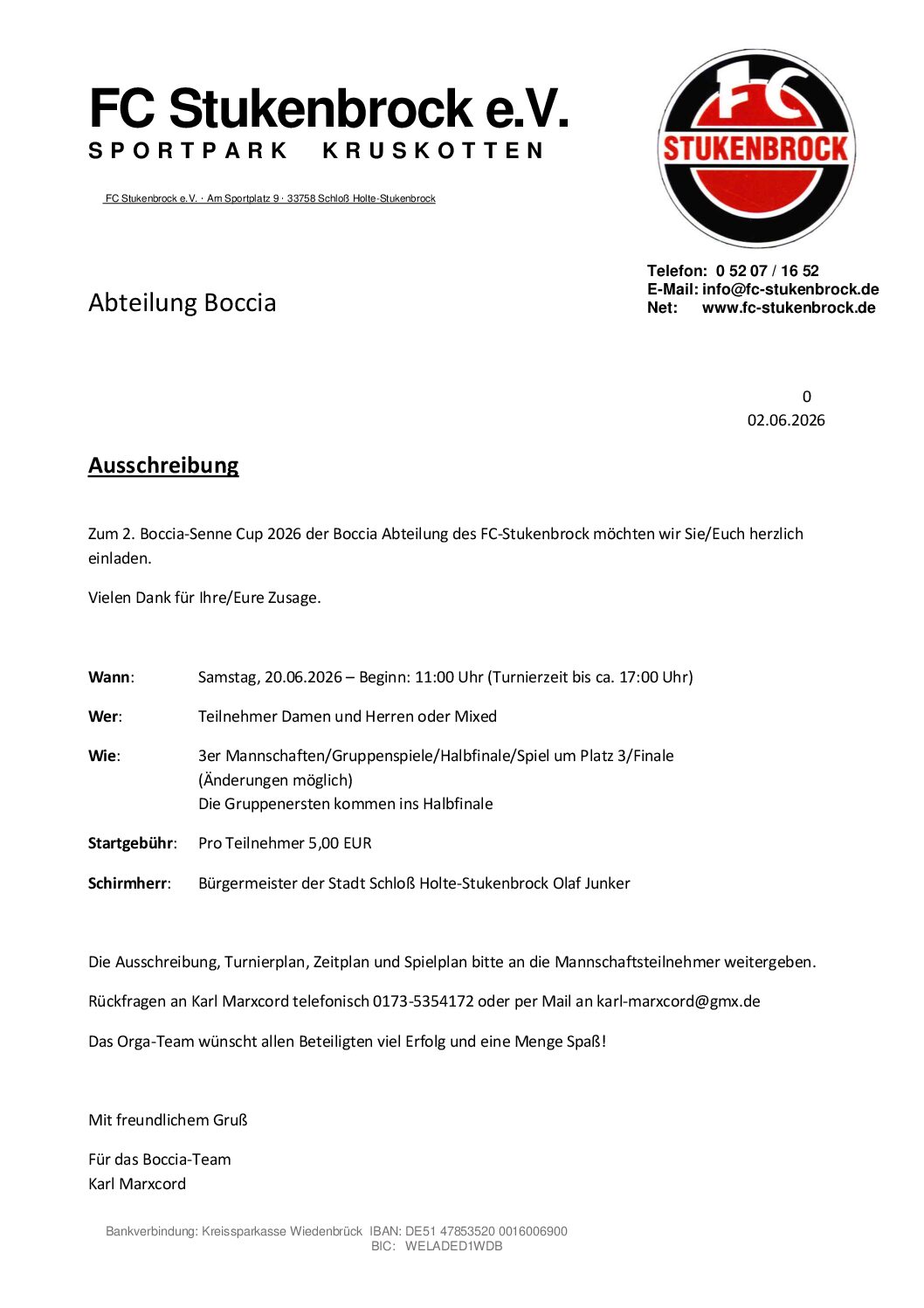 Boccia Ausschreibung Senne Cup