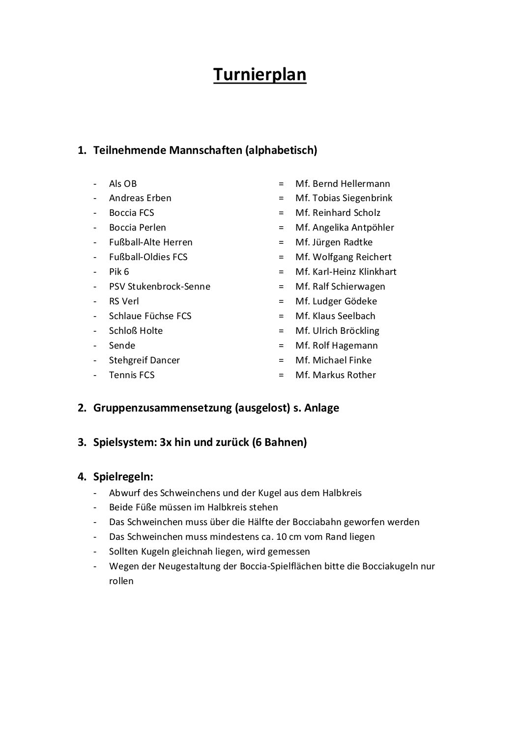 Boccia Turnierplan