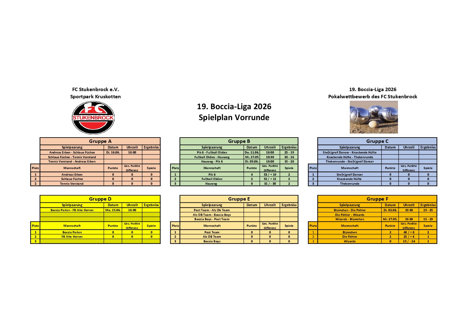 Spielplan 2026 Vorrunde